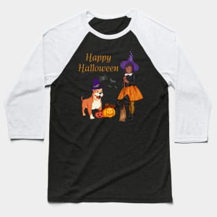 Halloween witch with her cute bulldog Baseball T-Shirt